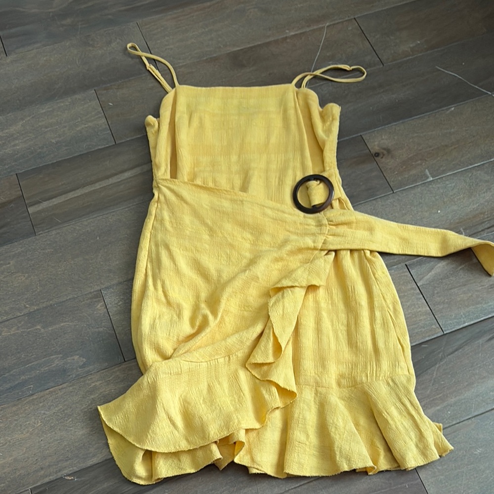 American Eagle Outfitters Yellow Ruffled Wrap Midi Dress